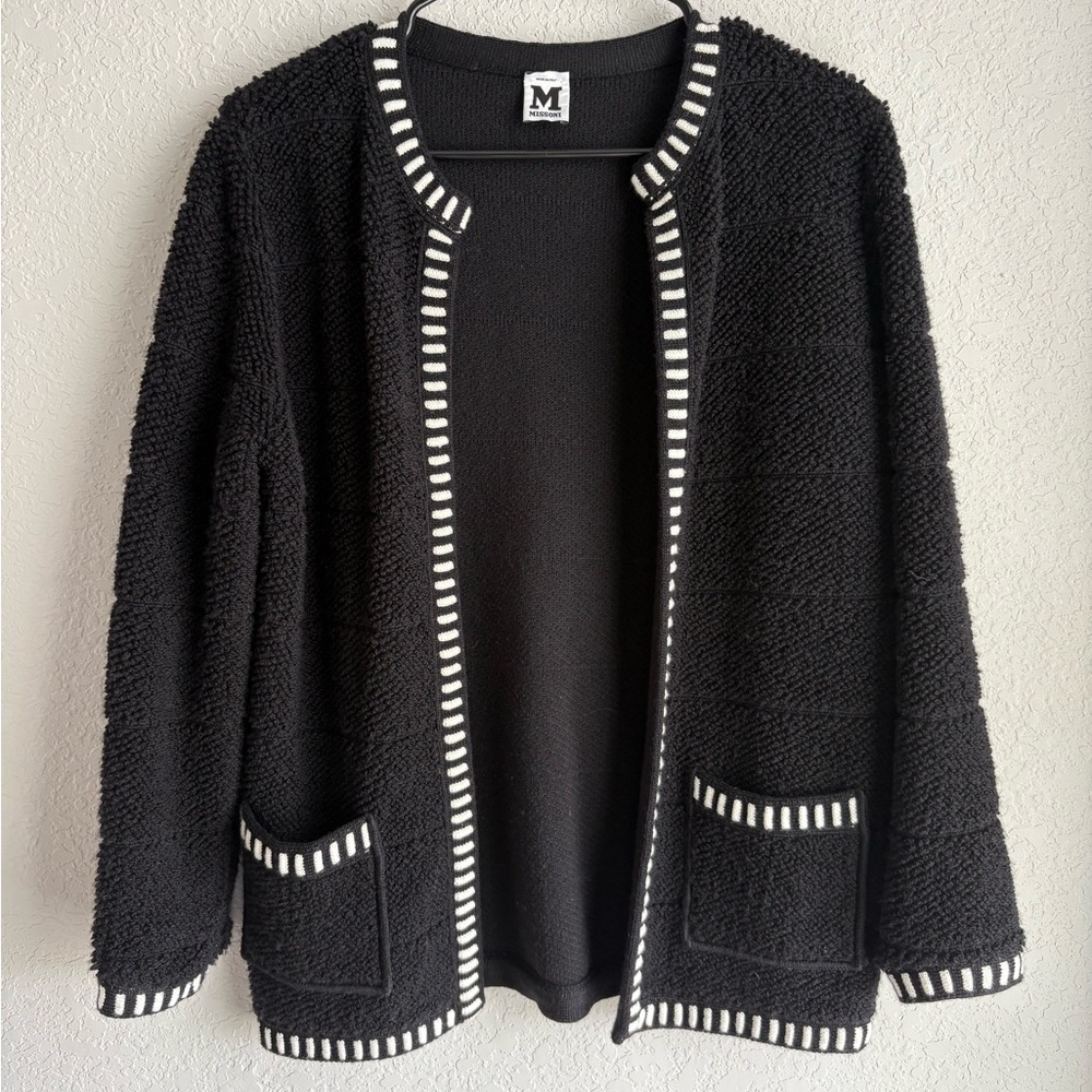Missoni Italian Black and White Textured Wool Cardigan